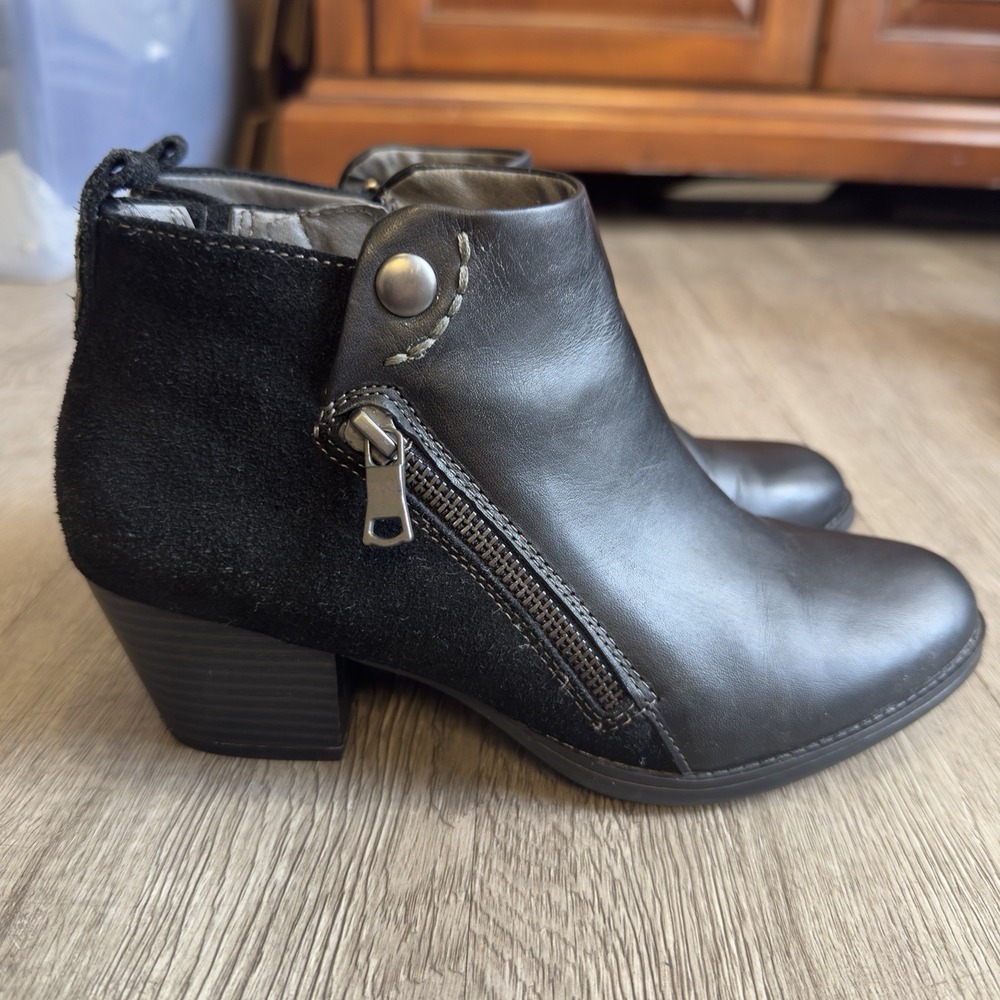 Earth‎ Conway Maple Zipper Leather Suede Black Ankle Boots Womens 7.5 Comfort